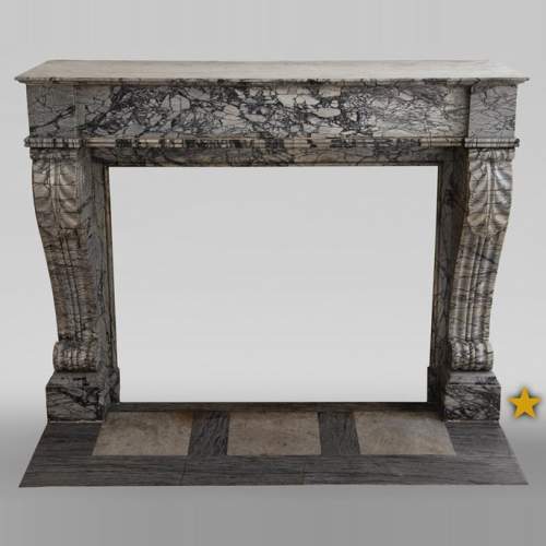 Antique Restoration style fireplace in Bleu Fleuri marble