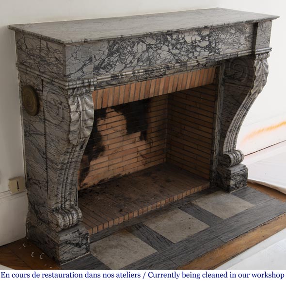 Antique Restoration style fireplace in Bleu Fleuri marble-2