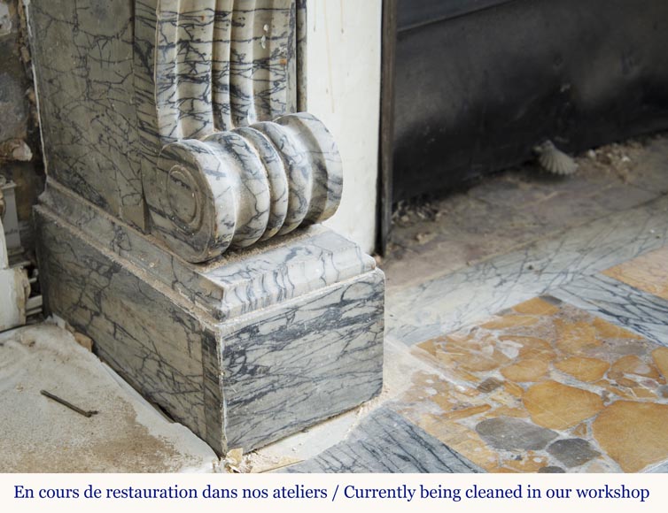 Antique Restoration style fireplace mantel in Bleu Fleuri marble-4