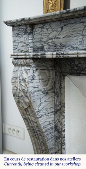 Antique Restoration style fireplace mantel in Bleu Fleuri marble-5