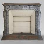 Antique Louis XV style curved Pompadour fireplace in Bleu Fleuri marble