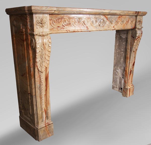Antique Louis XVI style mantel in Sarrancolin Fantastico marble-4