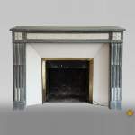 Antique Louis XVI style fireplace in Bleu Turquin marble and statuary marble