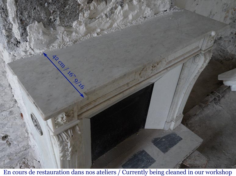 Antique Louis XVI style fireplace with acanthus leaf decoration in Carrara marble-8