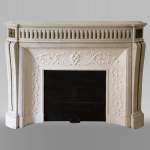 Antique Louis XVI style fireplace mantel in Carrara marble with bronze ornaments