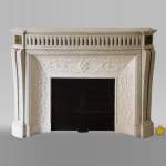 Antique Louis XVI style fireplace mantel in Carrara marble with bronze ornaments