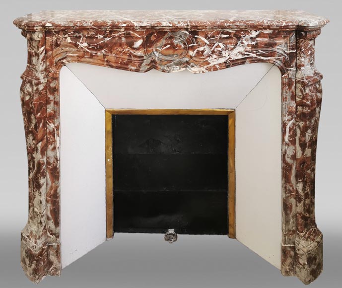 Antique Louis XV style fireplace, Pompadour in Rouge Royal marble-0