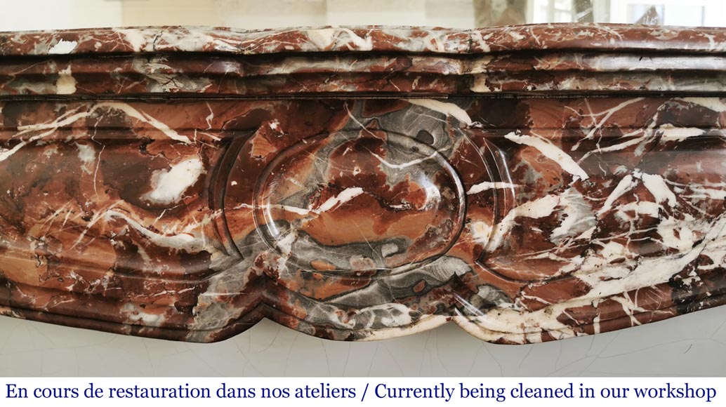 Antique Louis XV style fireplace, Pompadour in Rouge Royal marble-1