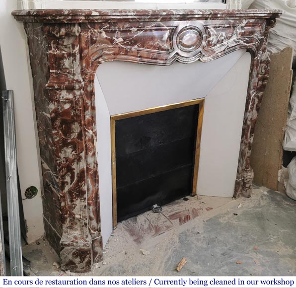 Antique Louis XV style fireplace, Pompadour in Rouge Royal marble-2