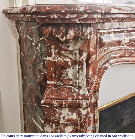 Antique Louis XV style fireplace, Pompadour in Rouge Royal marble-3