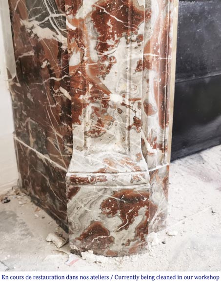 Antique Louis XV style fireplace, Pompadour in Rouge Royal marble-4