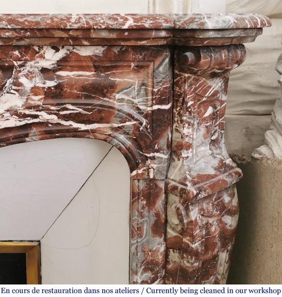 Antique Louis XV style fireplace, Pompadour in Rouge Royal marble-5
