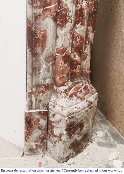 Antique Louis XV style fireplace, Pompadour in Rouge Royal marble-6