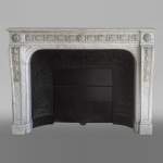 Antique Napoleon III style fireplace in Carrara marble carved with oak leaves
