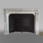 Antique Napoleon III style fireplace in Carrara marble carved with oak leaves