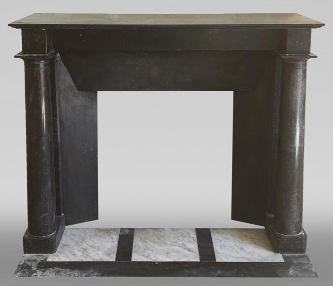 Antique Empire style fireplace with detached columns in black marble-0