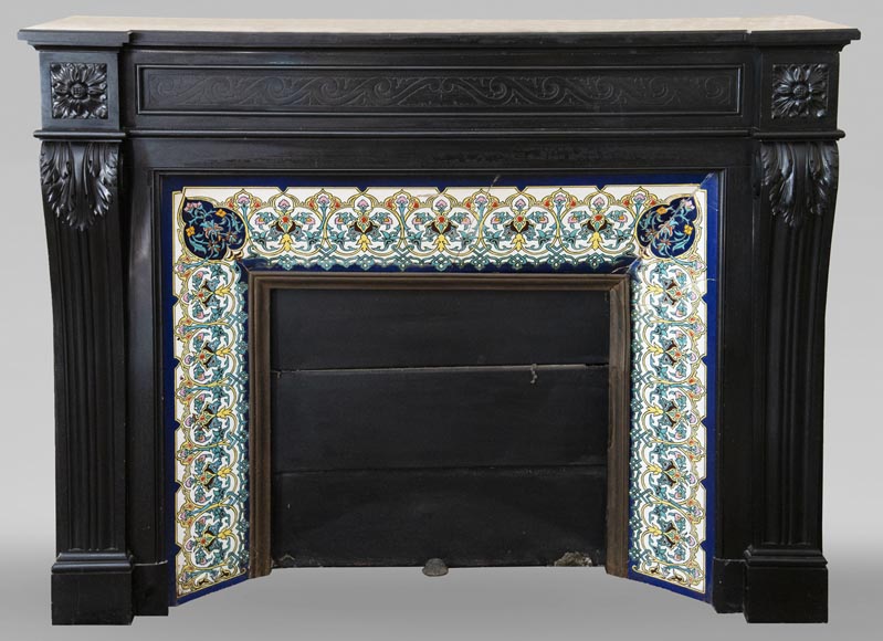 Antique Louis XVI style fireplace in Fine Black Belgium marble-0
