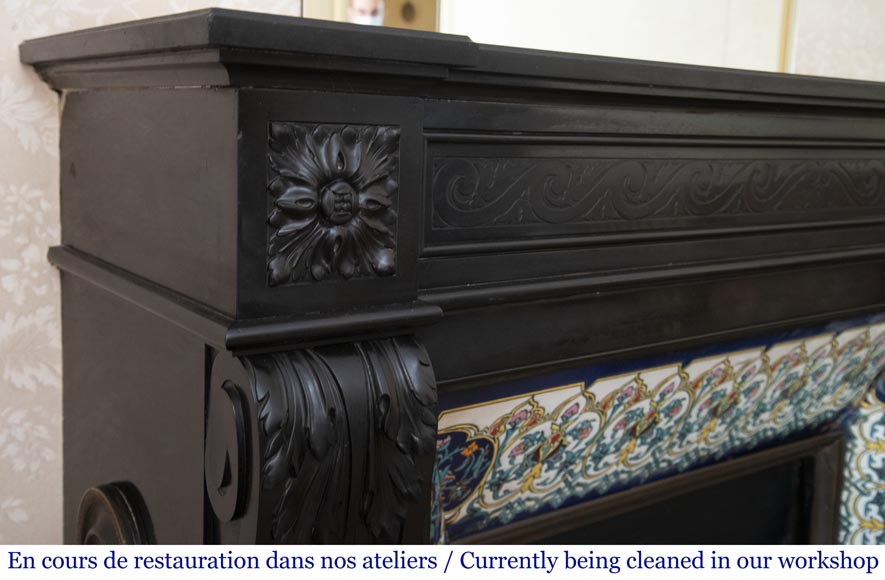 Antique Louis XVI style fireplace in Fine Black Belgium marble-3