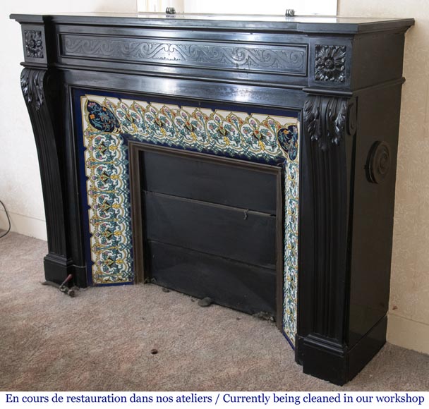Antique Louis XVI style fireplace in Fine Black Belgium marble-6