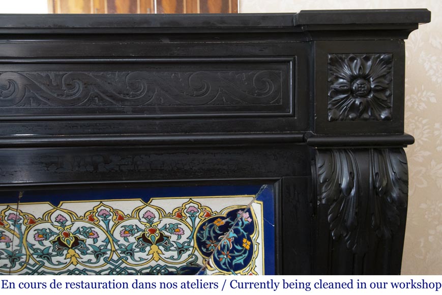 Antique Louis XVI style fireplace in Fine Black Belgium marble-7