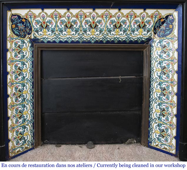 Antique Louis XVI style fireplace in Fine Black Belgium marble-9