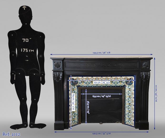 Antique Louis XVI style fireplace in Fine Black Belgium marble-11
