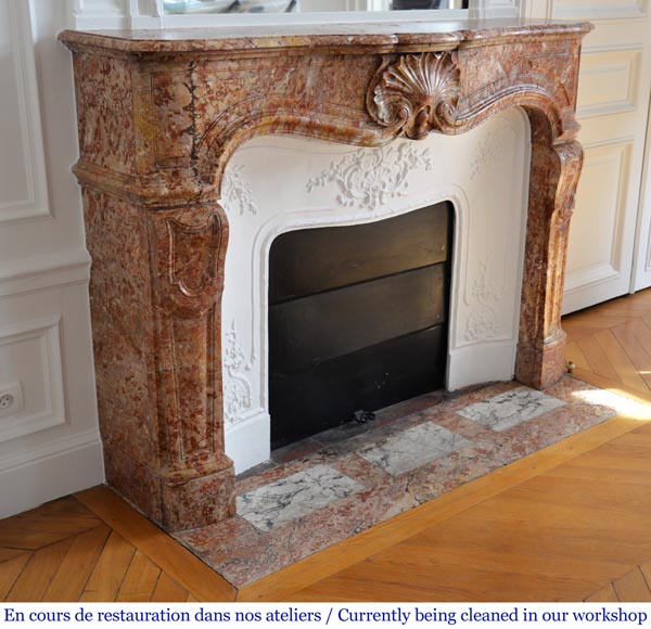 Antique Louis XV style fireplace in Breche de Saint Maximin marble-3