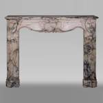 Antique Louis XV style baroque fireplace in Paonazzo marble