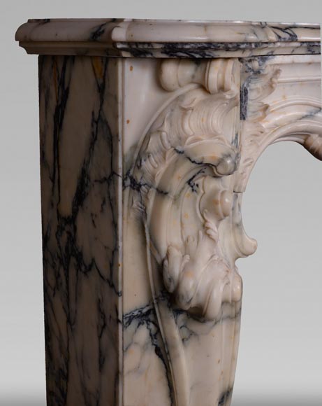 Antique Louis XV style baroque fireplace in Paonazzo marble-5