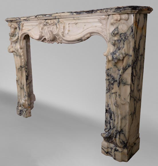 Antique Louis XV style baroque fireplace in Paonazzo marble-11