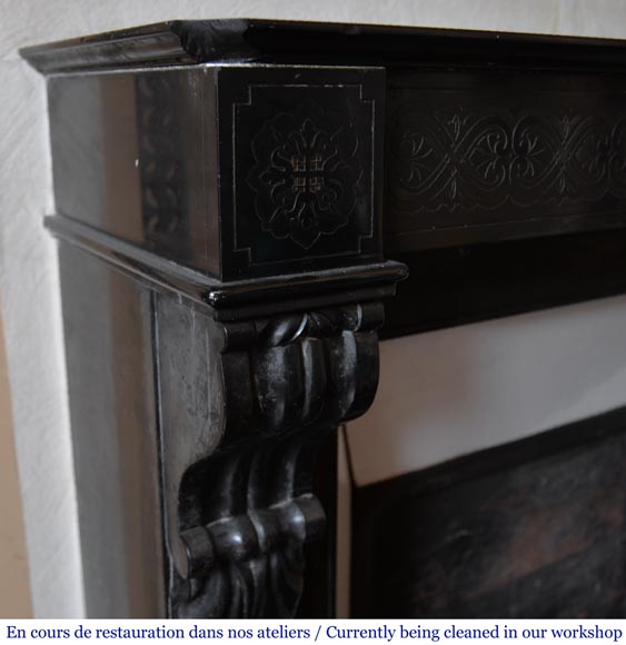 Antique Napoleon III style fireplace in Fine Black Belgium marble-3