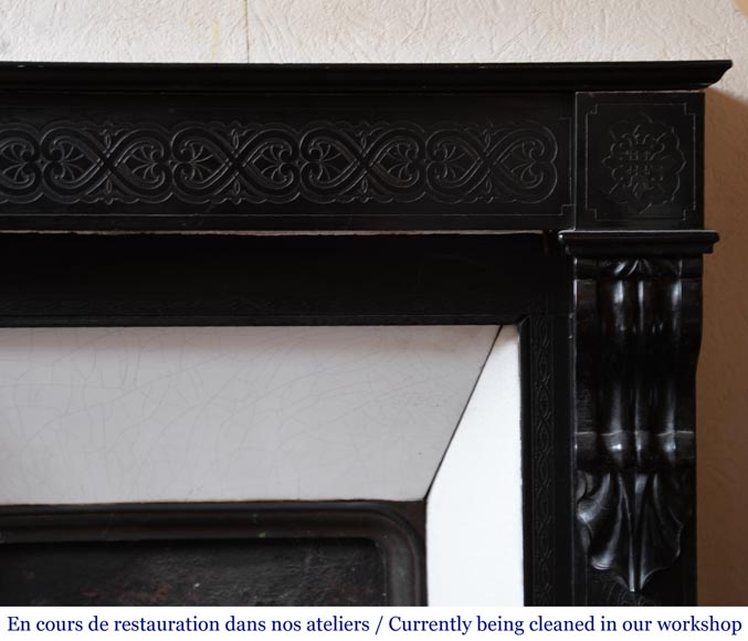Antique Napoleon III style fireplace in Fine Black Belgium marble-5