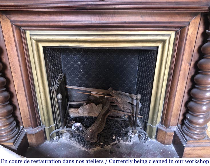 Antique walnut fireplace with trumeau decorated with a painting depicting the God Apollo-9