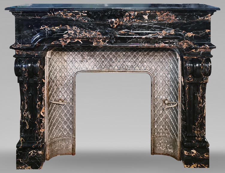 Beautiful Napoleon III fireplace in Portor marble, second half of the 19th century-0