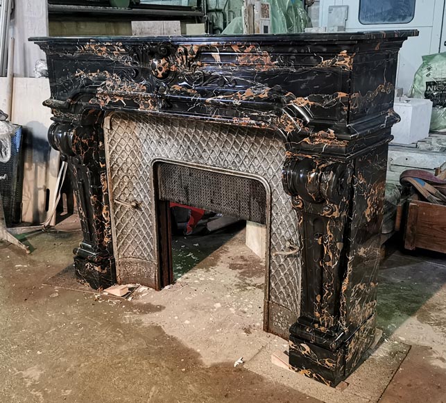 Beautiful Napoleon III fireplace in Portor marble, second half of the 19th century-7