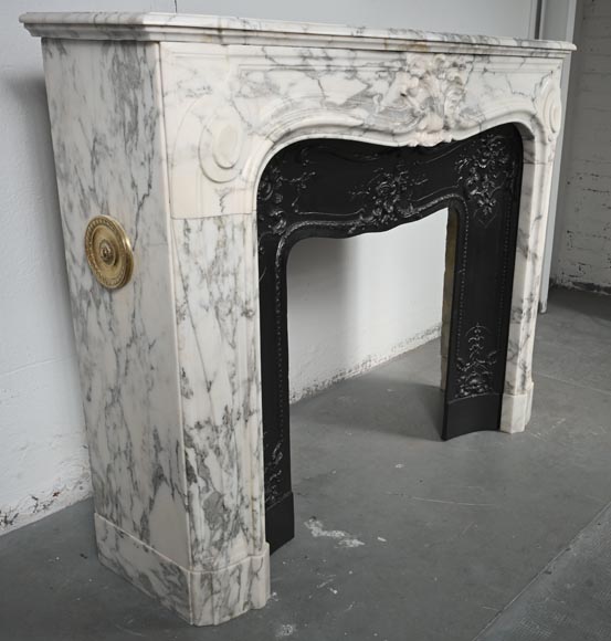 Regence style scrolled mantel carved in Arabescato marble-4
