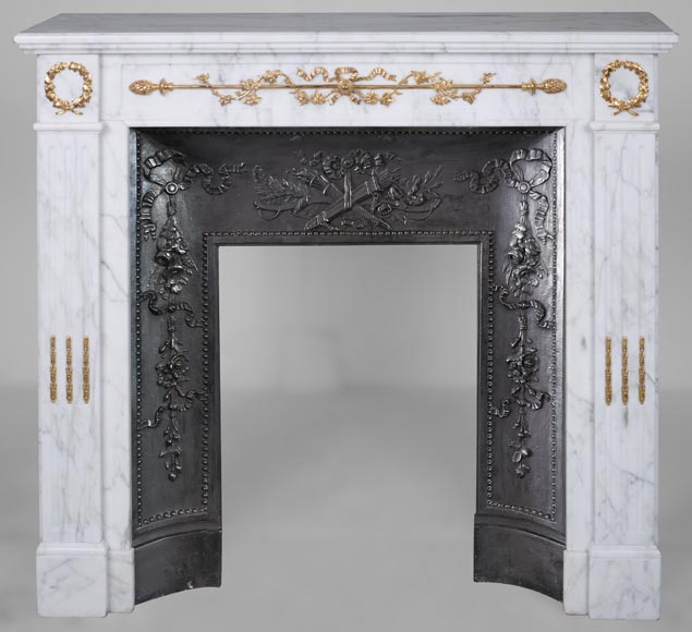 Louis XVI style mantel with bronze decorations-0