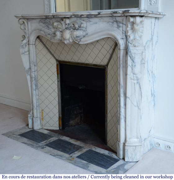 Antique Louis XV style fireplace in Arabescato marble-7