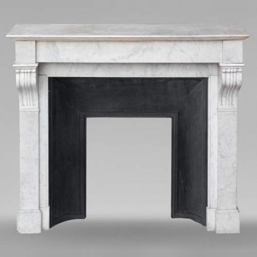 Napoleon III style white marble mantel with modillions