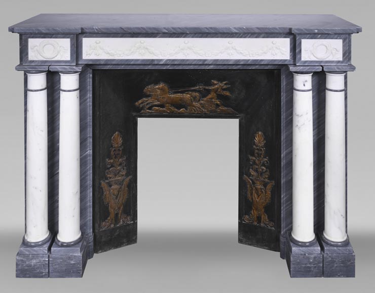  Empire style fireplace in blue Turquin marble with statuary marble columns-0