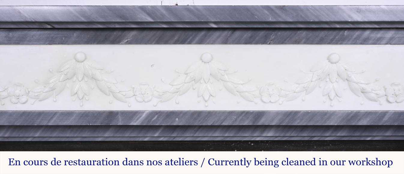  Empire style fireplace in blue Turquin marble with statuary marble columns-1