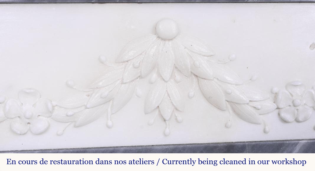  Empire style fireplace in blue Turquin marble with statuary marble columns-2