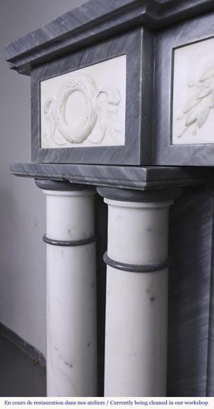  Empire style fireplace in blue Turquin marble with statuary marble columns-4