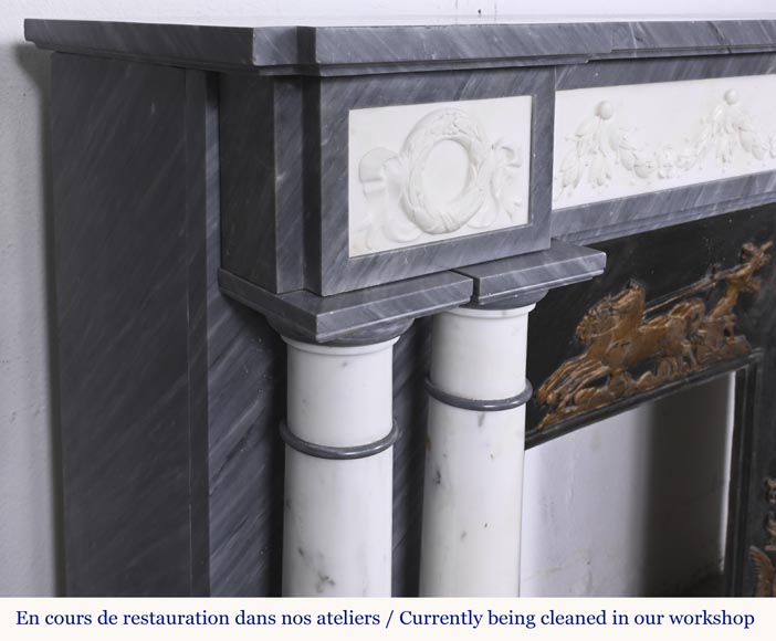  Empire style fireplace in blue Turquin marble with statuary marble columns-6