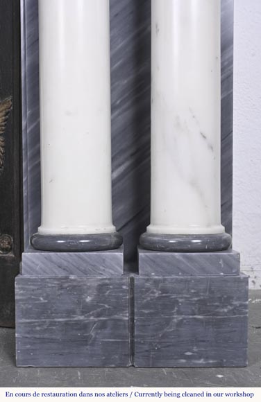  Empire style fireplace in blue Turquin marble with statuary marble columns-10