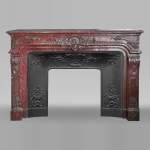 Big antique Regency style fireplace in Rouge Griotte marble