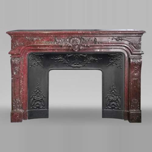 Large antique Regency style fireplace in Rouge Griotte marble