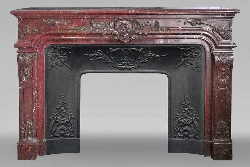 Big antique Regency style fireplace in Rouge Griotte marble-0