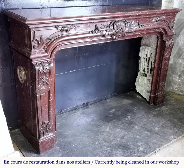 Big antique Regency style fireplace in Rouge Griotte marble-3