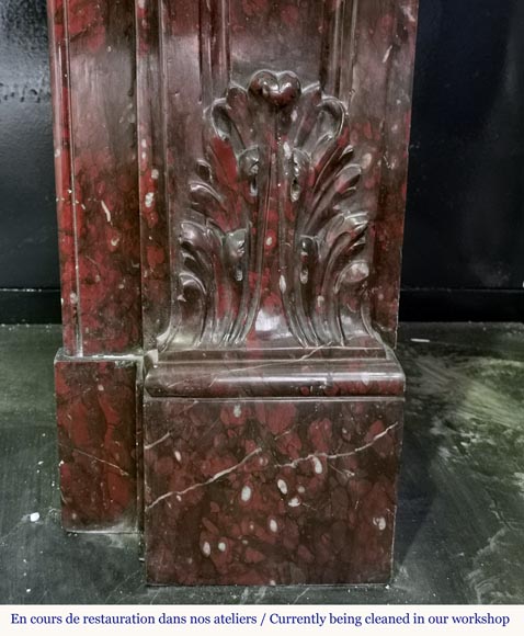 Big antique Regency style fireplace in Rouge Griotte marble-9